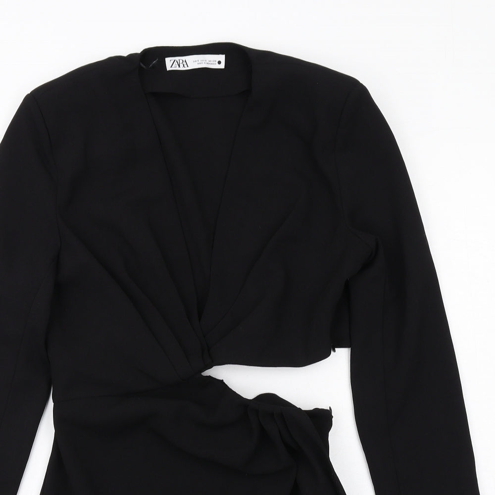 Zara Womens Black Polyester Mini Size S V-Neck Zip