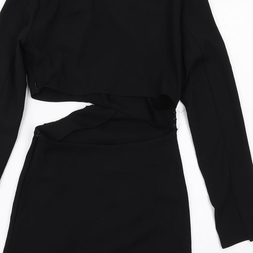 Zara Womens Black Polyester Mini Size S V-Neck Zip