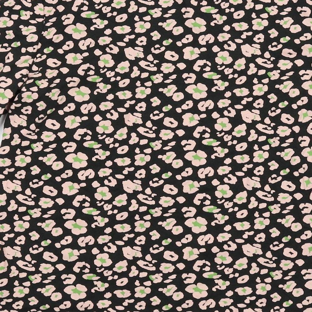 Marks and Spencer Womens Black Geometric Cotton Basic T-Shirt Size 12 Round Neck