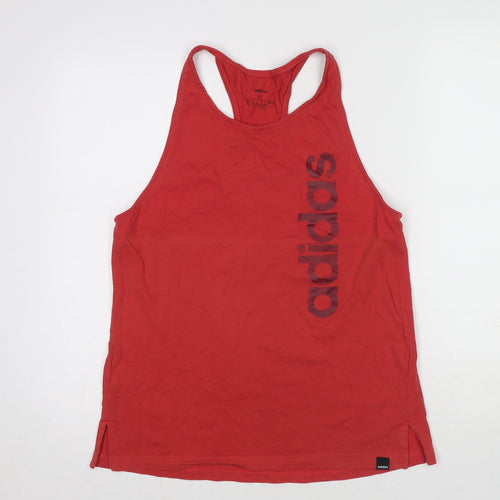 adidas Womens Red Cotton Basic Tank Size M Round Neck Pullover