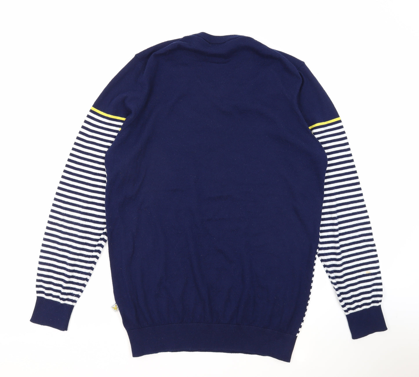 Lyle & Scott Mens Blue V-Neck Striped Polyester Pullover Jumper Size L Long Sleeve - Golf