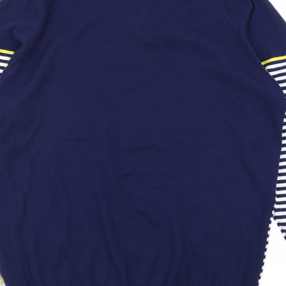 Lyle & Scott Mens Blue V-Neck Striped Polyester Pullover Jumper Size L Long Sleeve - Golf