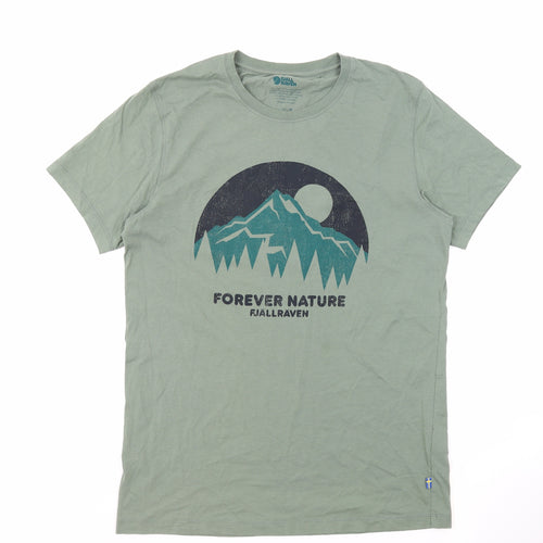 Fjällräven Mens Green Cotton T-Shirt Size M Round Neck