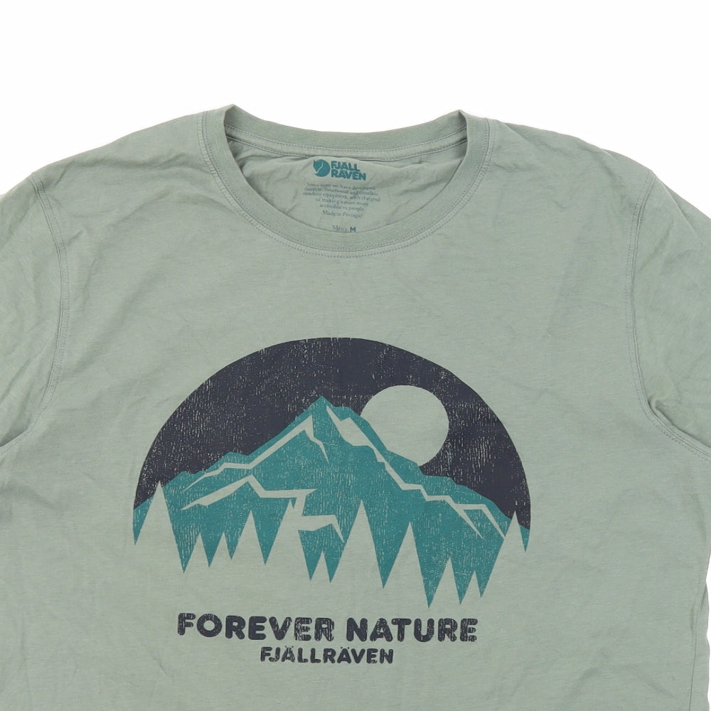 Fjällräven Mens Green Cotton T-Shirt Size M Round Neck