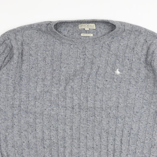 Jack Wills Mens Grey Round Neck Cotton Pullover Jumper Size XL Long Sleeve