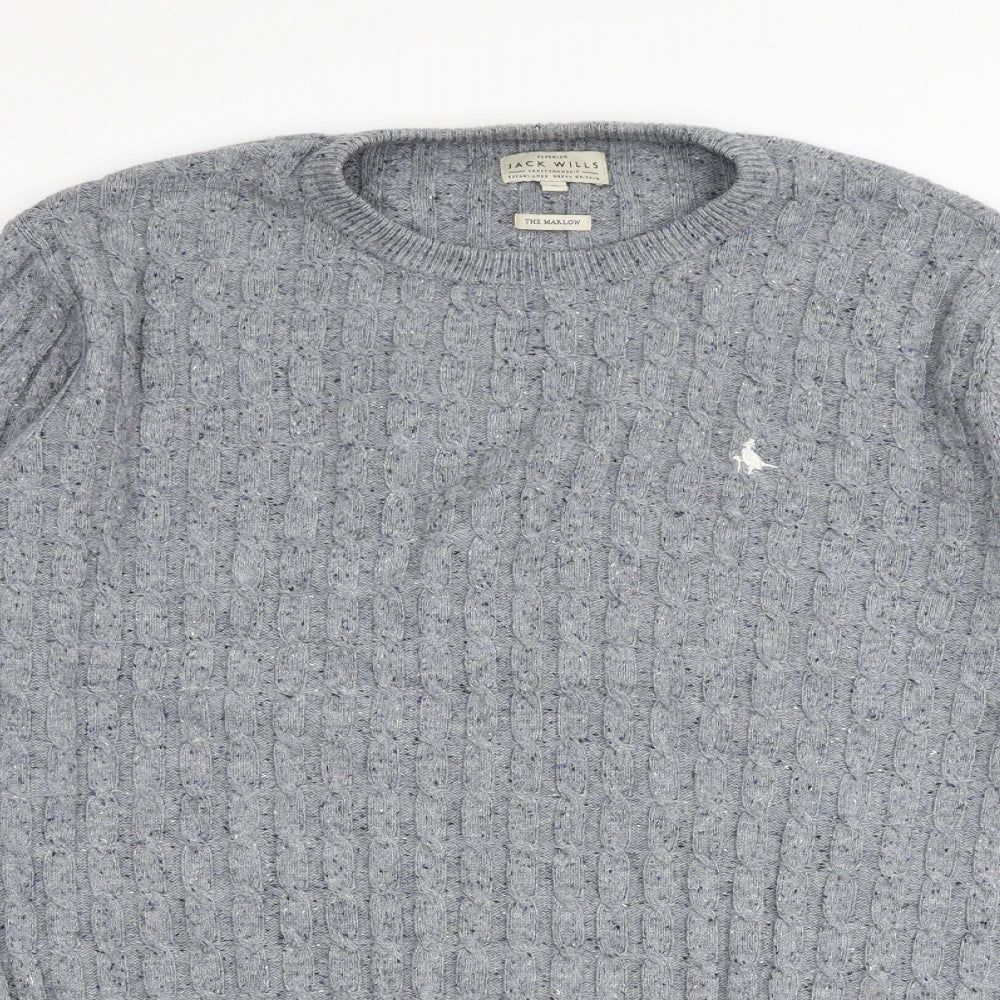 Jack Wills Mens Grey Round Neck Cotton Pullover Jumper Size XL Long Sleeve