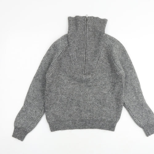 Marks and Spencer Womens Grey High Neck Acrylic Henley Jumper Size XS