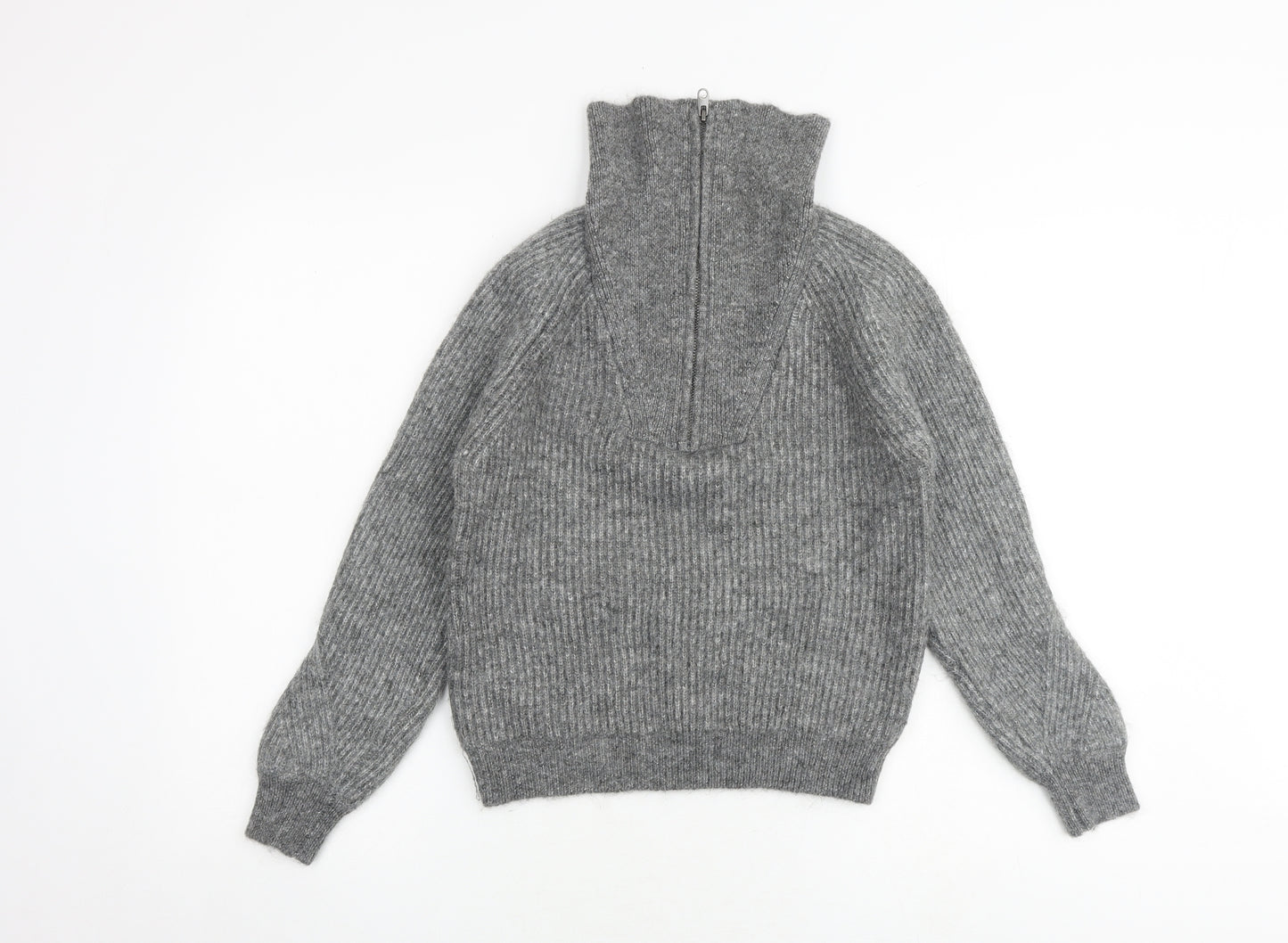 Marks and Spencer Womens Grey High Neck Acrylic Henley Jumper Size XS