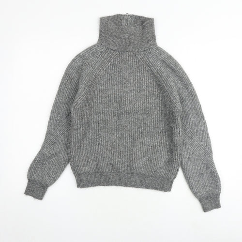 Marks and Spencer Womens Grey High Neck Acrylic Henley Jumper Size XS