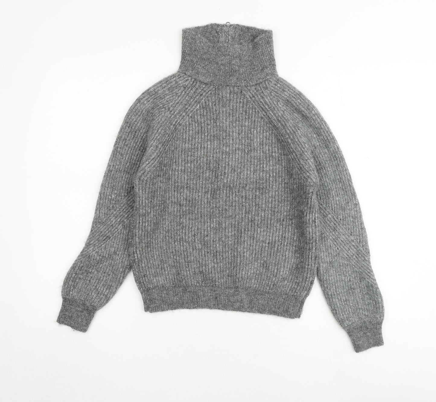 Marks and Spencer Womens Grey High Neck Acrylic Henley Jumper Size XS