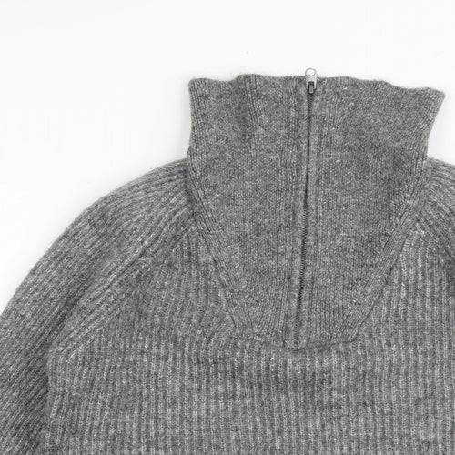Marks and Spencer Womens Grey High Neck Acrylic Henley Jumper Size XS