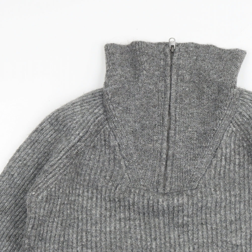 Marks and Spencer Womens Grey High Neck Acrylic Henley Jumper Size XS