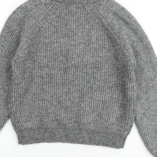 Marks and Spencer Womens Grey High Neck Acrylic Henley Jumper Size XS