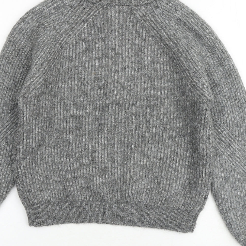 Marks and Spencer Womens Grey High Neck Acrylic Henley Jumper Size XS