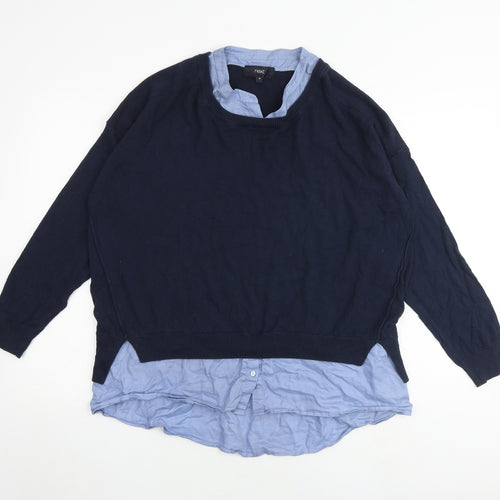 NEXT Womens Blue V-Neck 100% Cotton Pullover Jumper Size 18