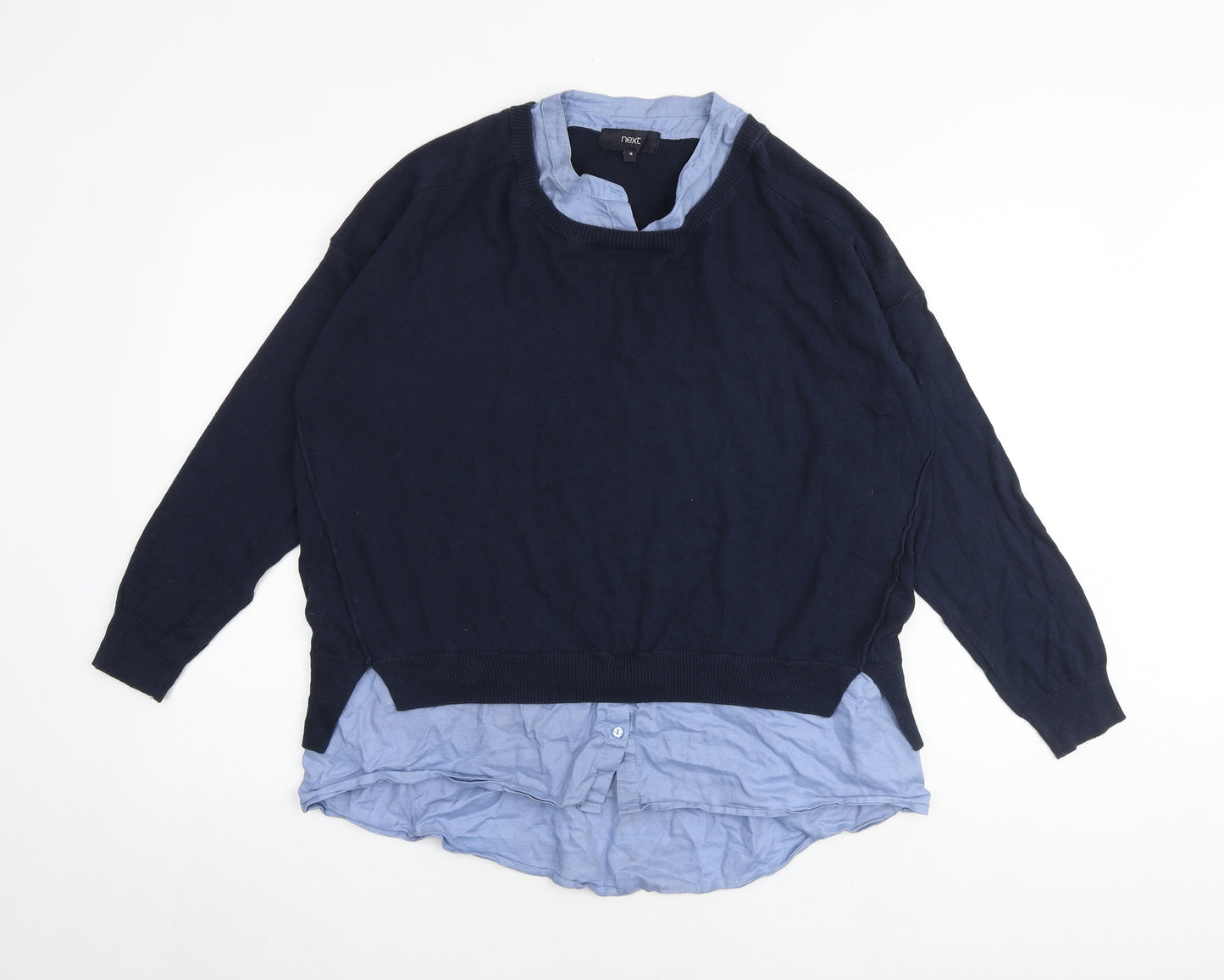 NEXT Womens Blue V-Neck 100% Cotton Pullover Jumper Size 18