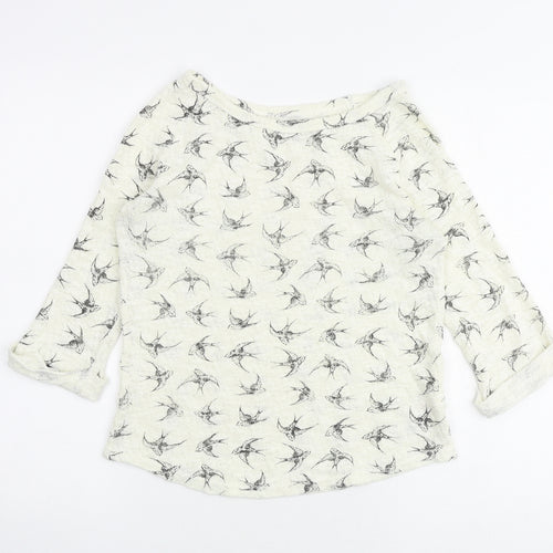 New Look Womens Ivory Boat Neck Geometric Cotton Pullover Jumper Size 8 - Bird pattern