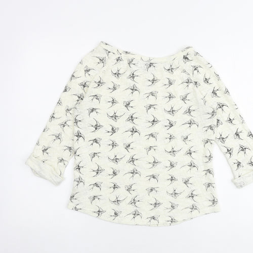 New Look Womens Ivory Boat Neck Geometric Cotton Pullover Jumper Size 8 - Bird pattern