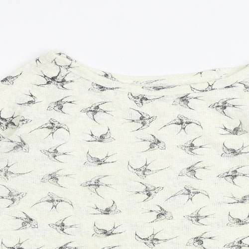 New Look Womens Ivory Boat Neck Geometric Cotton Pullover Jumper Size 8 - Bird pattern
