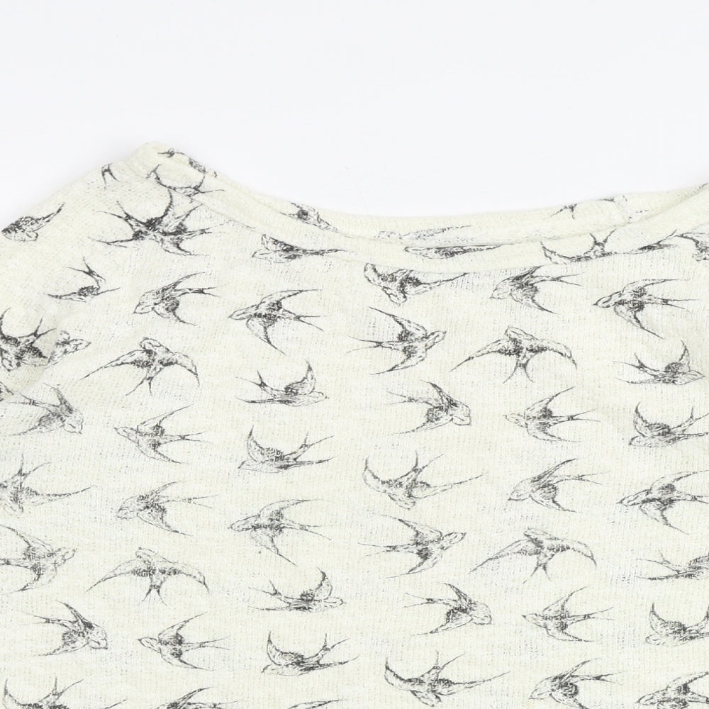 New Look Womens Ivory Boat Neck Geometric Cotton Pullover Jumper Size 8 - Bird pattern
