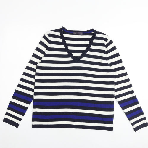 Marks and Spencer Womens Multicoloured V-Neck Striped Acrylic Pullover Jumper Size 14
