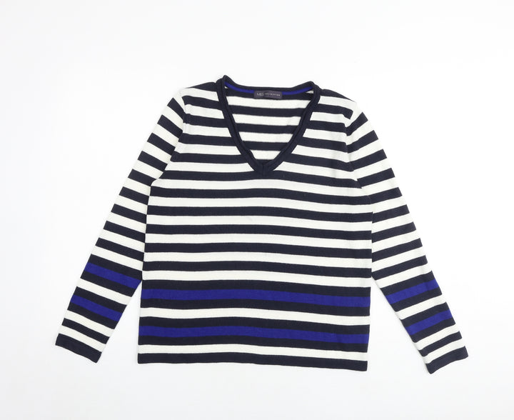 Marks and Spencer Womens Multicoloured V-Neck Striped Acrylic Pullover Jumper Size 14