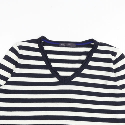 Marks and Spencer Womens Multicoloured V-Neck Striped Acrylic Pullover Jumper Size 14