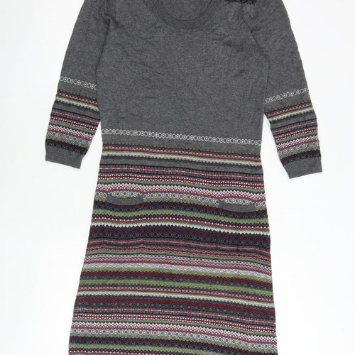 Per Una Womens Multicoloured Geometric Viscose Jumper Dress Size 8 Round Neck Pullover
