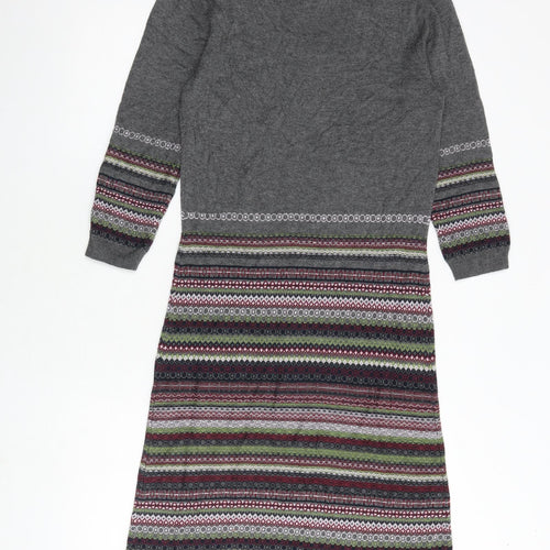 Per Una Womens Multicoloured Geometric Viscose Jumper Dress Size 8 Round Neck Pullover