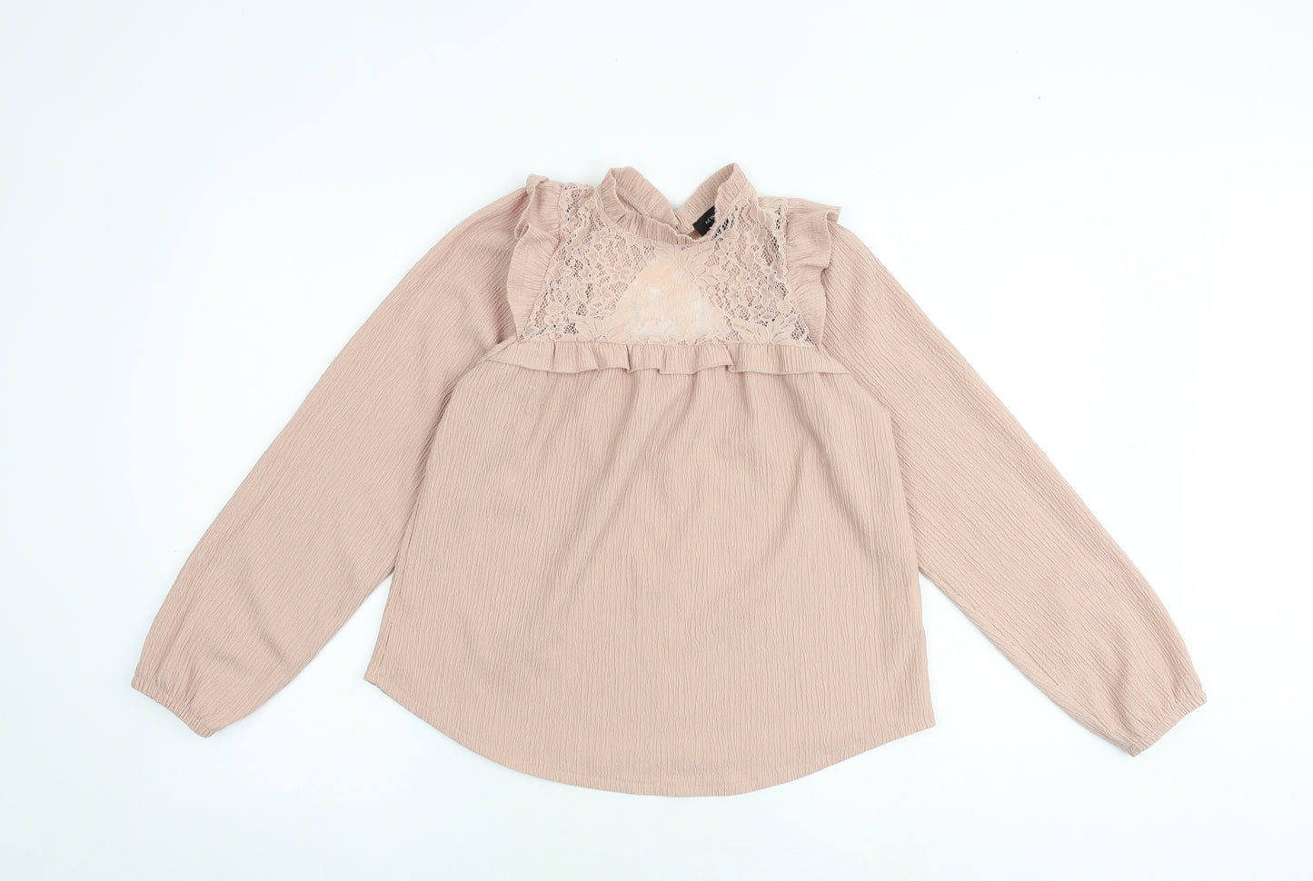 New Look Womens Pink Polyester Basic Blouse Size 6 Mock Neck - Lace Details