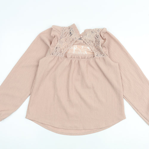 New Look Womens Pink Polyester Basic Blouse Size 6 Mock Neck - Lace Details