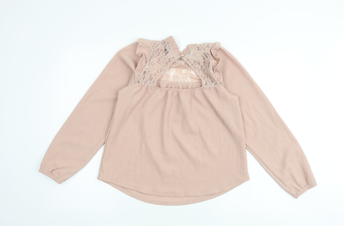 New Look Womens Pink Polyester Basic Blouse Size 6 Mock Neck - Lace Details