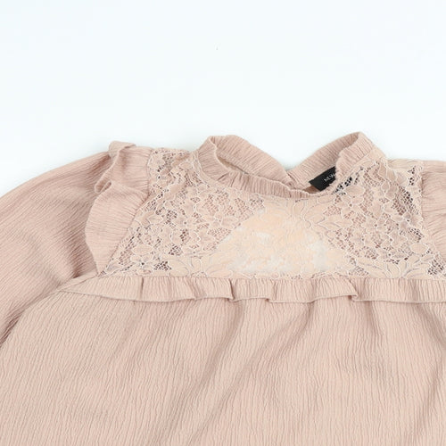New Look Womens Pink Polyester Basic Blouse Size 6 Mock Neck - Lace Details