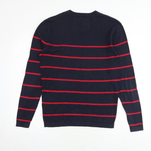 Jack Wills Mens Blue Round Neck Striped Cotton Pullover Jumper Size S Long Sleeve