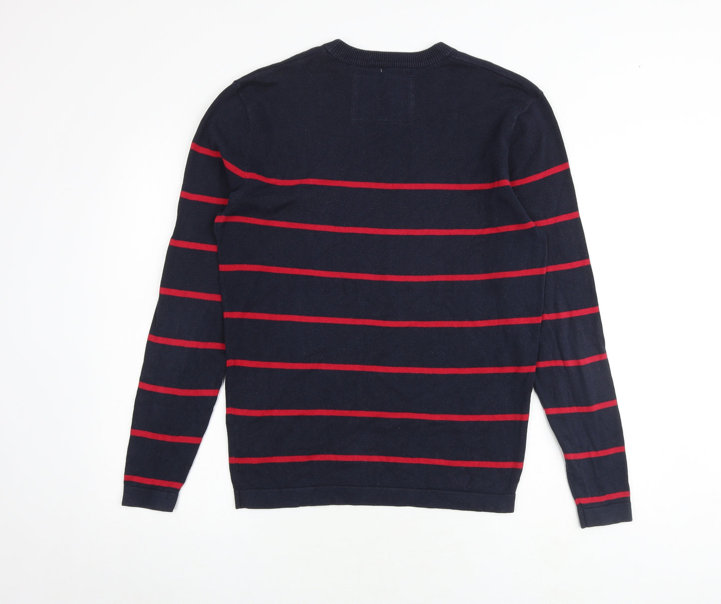 Jack Wills Mens Blue Round Neck Striped Cotton Pullover Jumper Size S Long Sleeve