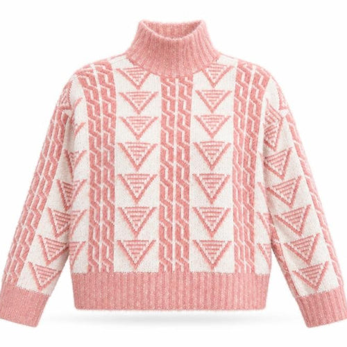 Fashion Union Womens Pink Mock Neck Geometric Acrylic Pullover Jumper Size 8