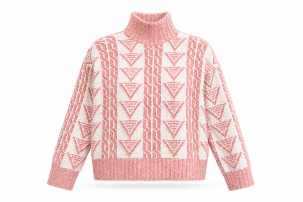 Fashion Union Womens Pink Mock Neck Geometric Acrylic Pullover Jumper Size 8