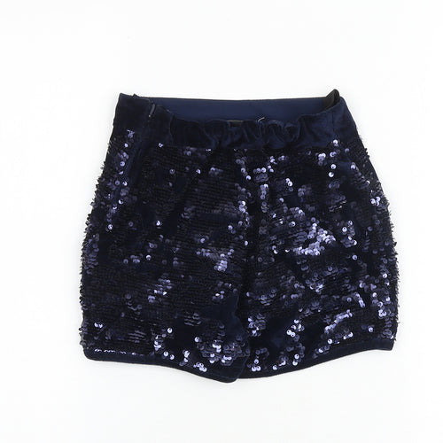 Marks and Spencer Girls Blue Polyester Hot Pants Shorts Size 7-8 Years Regular Zip