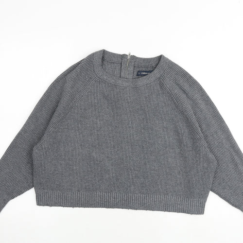 Zara Womens Grey Round Neck Viscose Pullover Jumper Size S