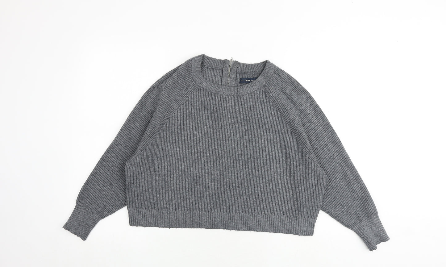 Zara Womens Grey Round Neck Viscose Pullover Jumper Size S