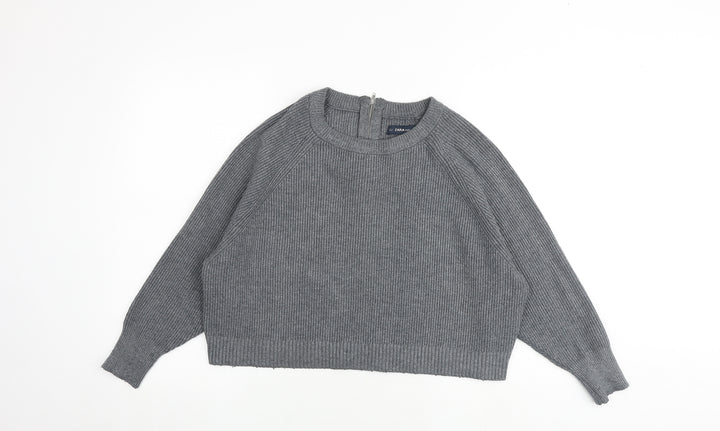 Zara Womens Grey Round Neck Viscose Pullover Jumper Size S
