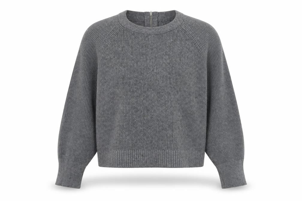 Front view of Zara women’s grey round neck viscose jumper, size S