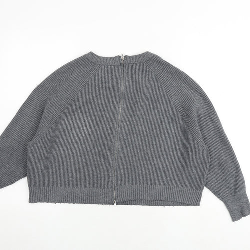 Zara Womens Grey Round Neck Viscose Pullover Jumper Size S