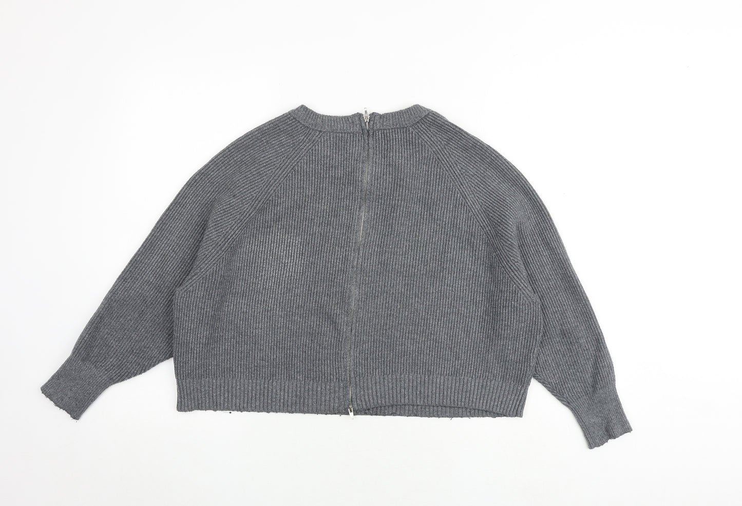 Zara Womens Grey Round Neck Viscose Pullover Jumper Size S