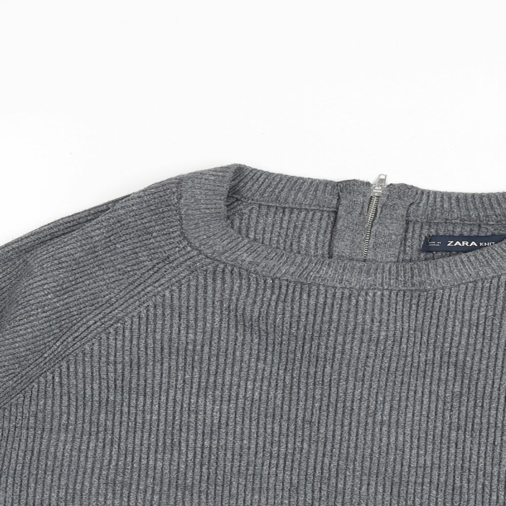 Zara Womens Grey Round Neck Viscose Pullover Jumper Size S