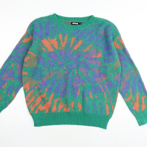 Sophyline Womens Multicoloured Round Neck Geometric Acrylic Pullover Jumper Size M - Size M-L