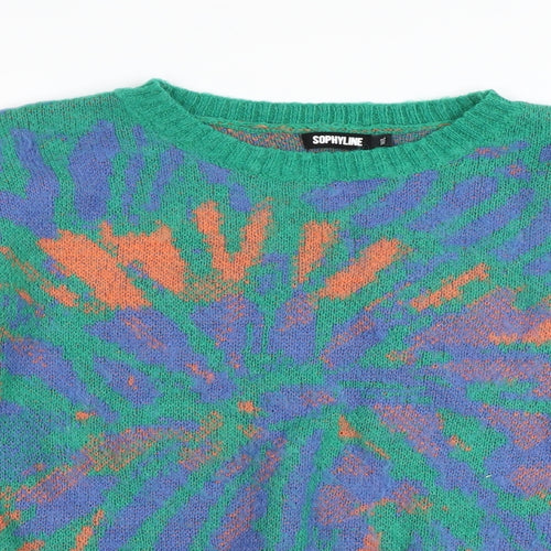 Sophyline Womens Multicoloured Round Neck Geometric Acrylic Pullover Jumper Size M - Size M-L