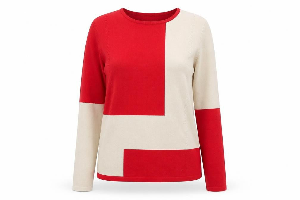 Front view of JUST ELEGANCE women’s multicoloured round neck viscose jumper, size S, - colourblock
