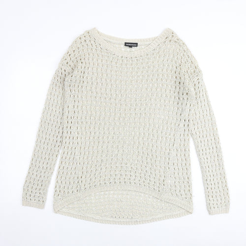 Warehouse Womens Beige Round Neck Acrylic Pullover Jumper Size 14