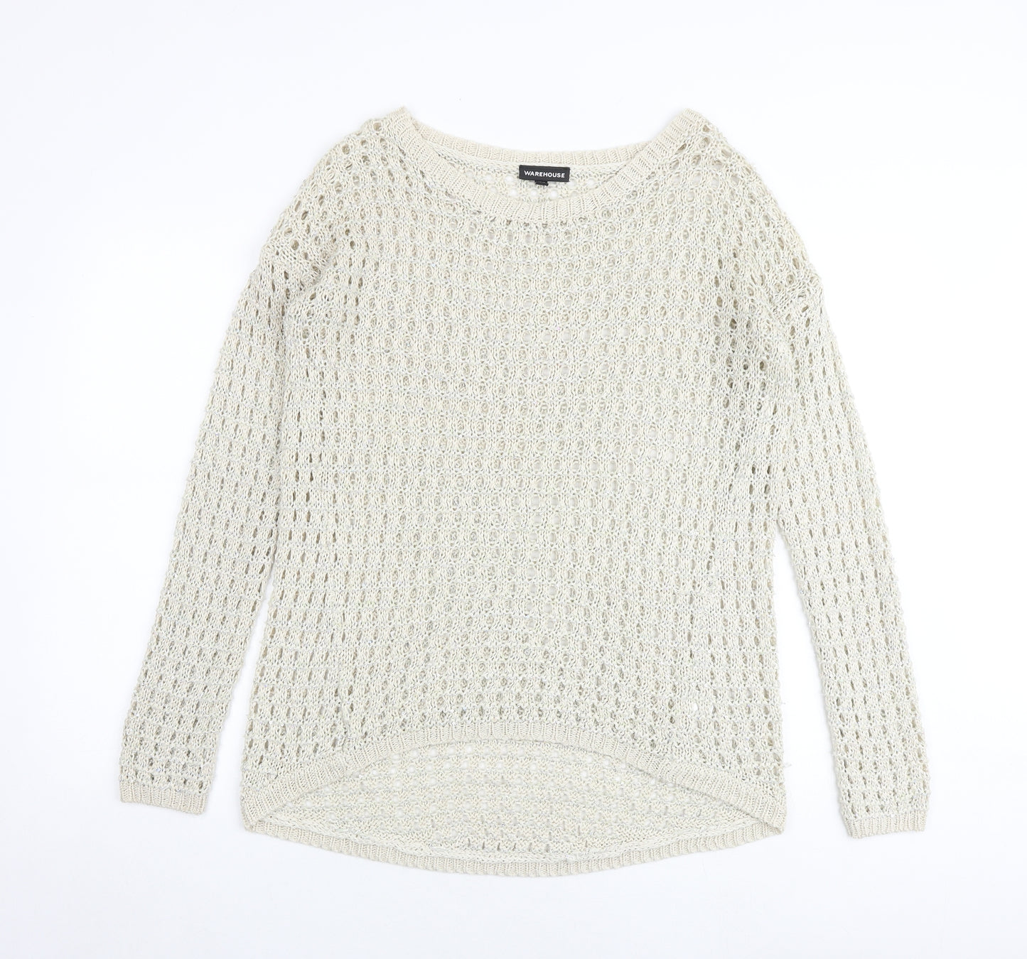Warehouse Womens Beige Round Neck Acrylic Pullover Jumper Size 14